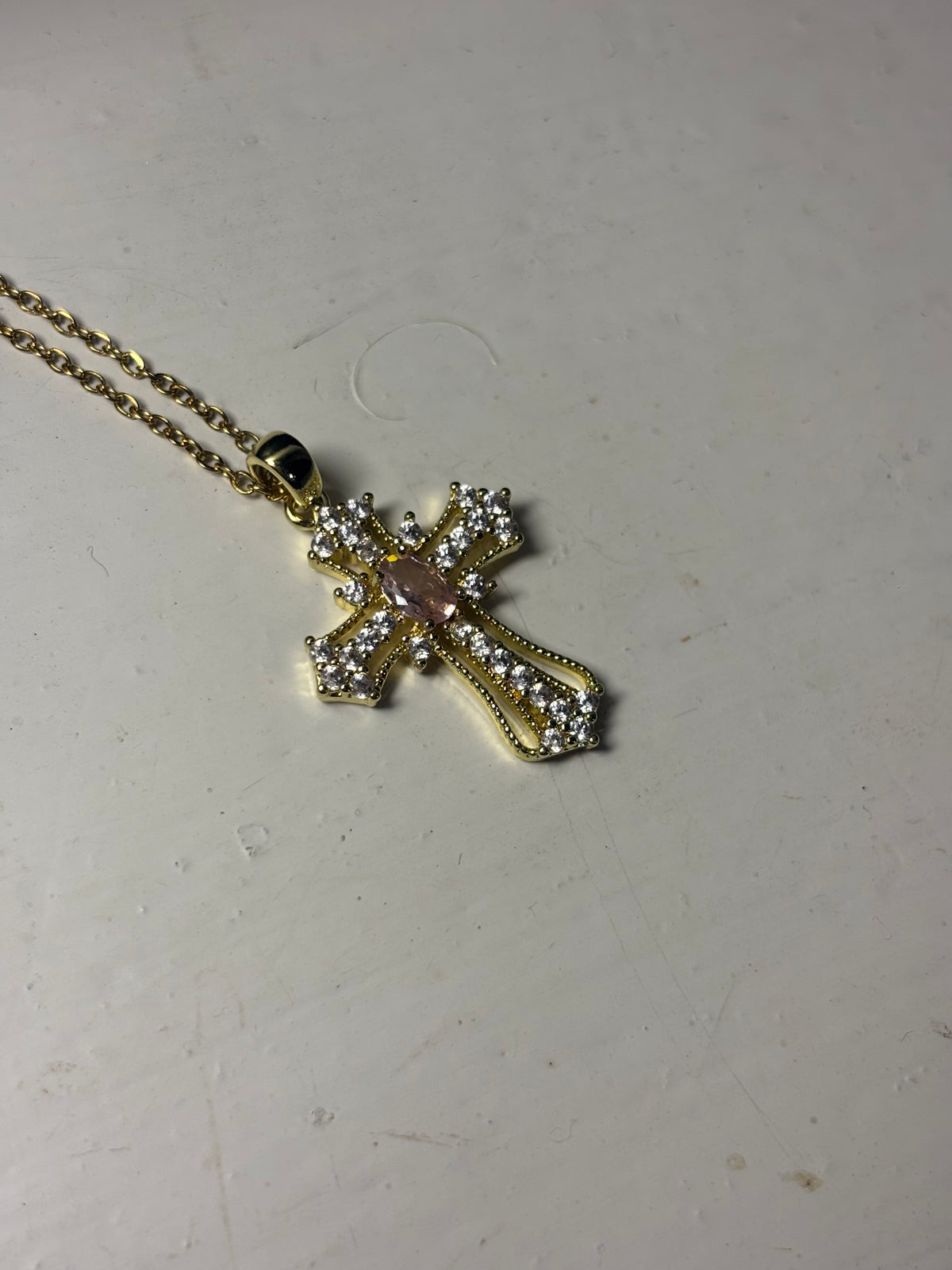 Gold Cross with Pink Embellishment