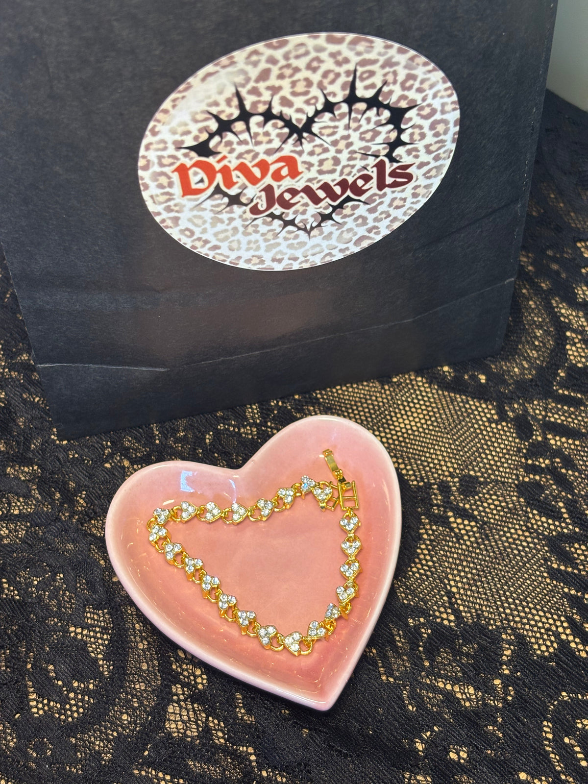 Gold Heart Style Tennis Bracelet