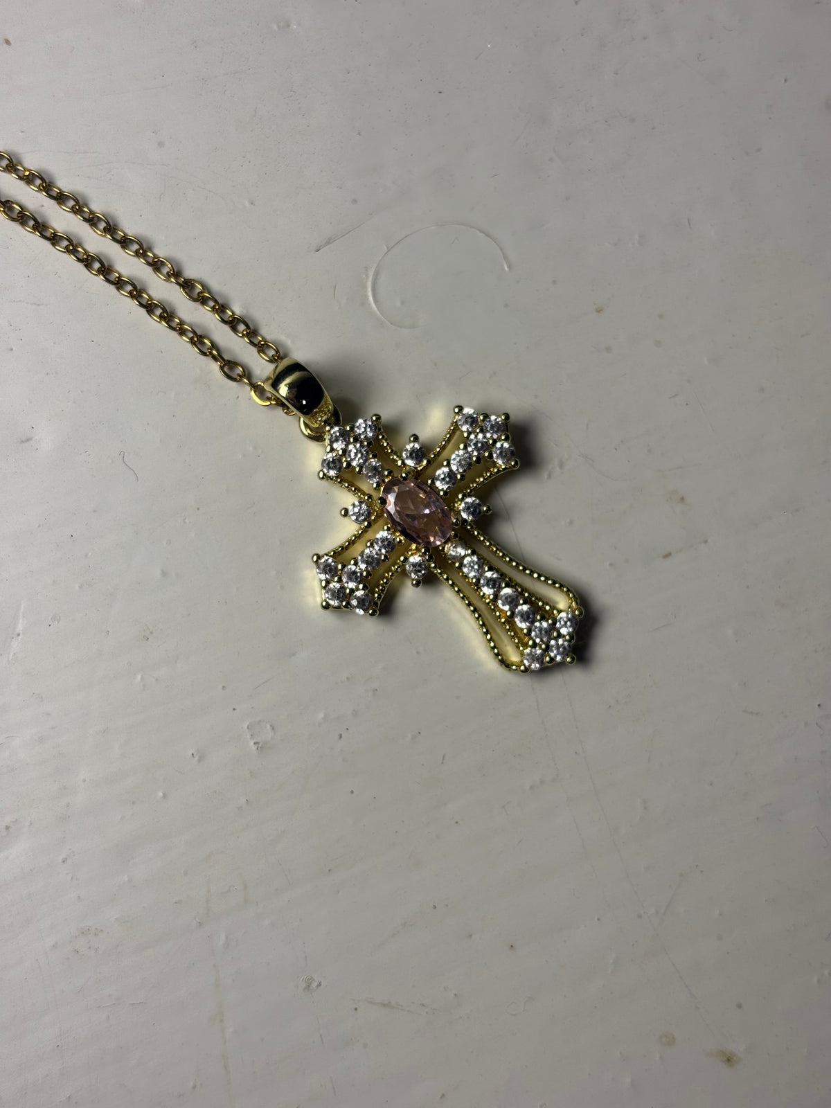 Gold Cross with Pink Embellishment