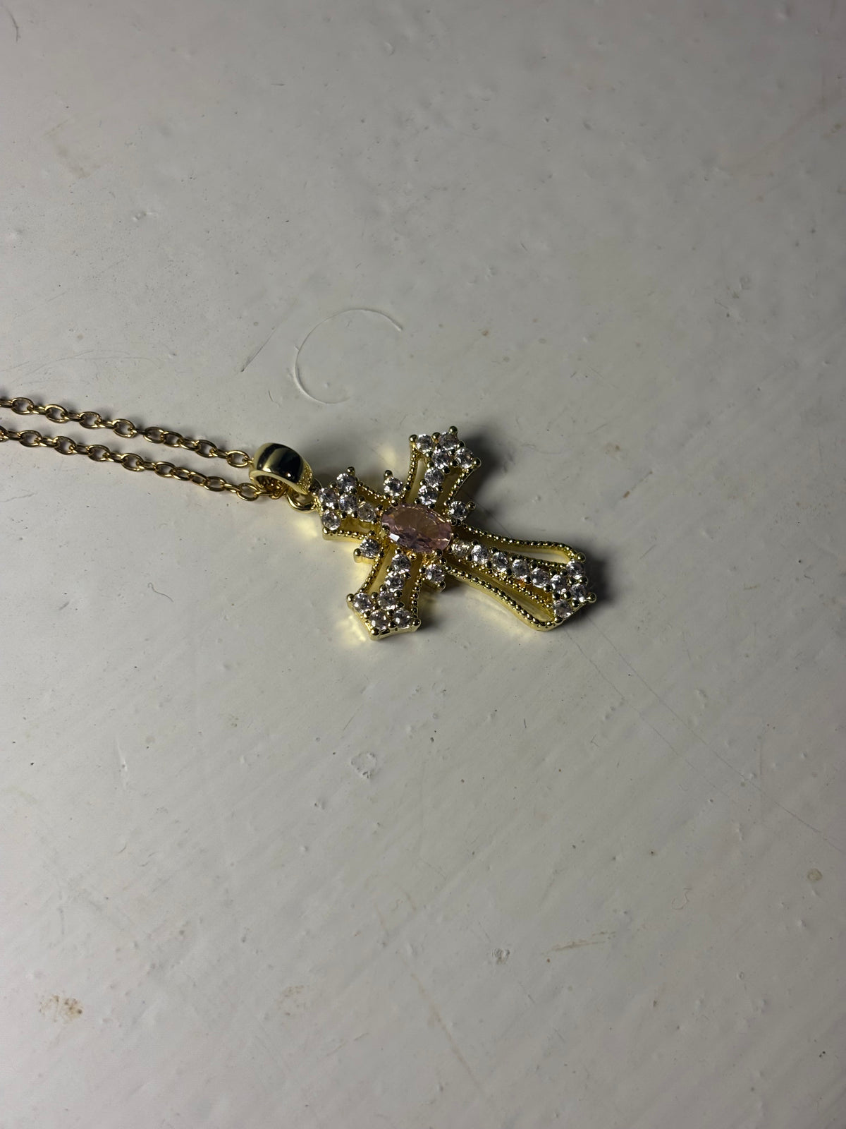 Gold Cross with Pink Embellishment