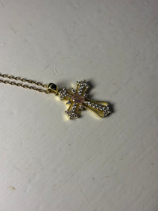 Gold Cross with Pink Embellishment