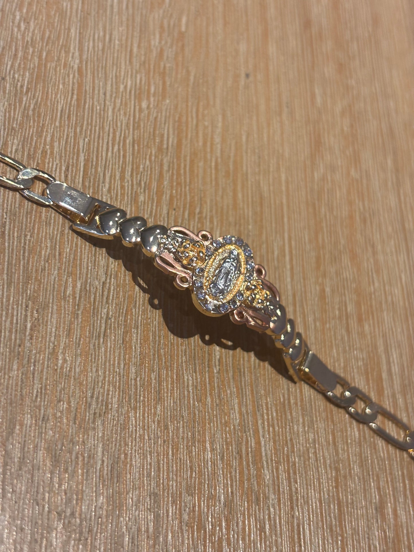 Gold Our Lady Bracelet with Rose Accents