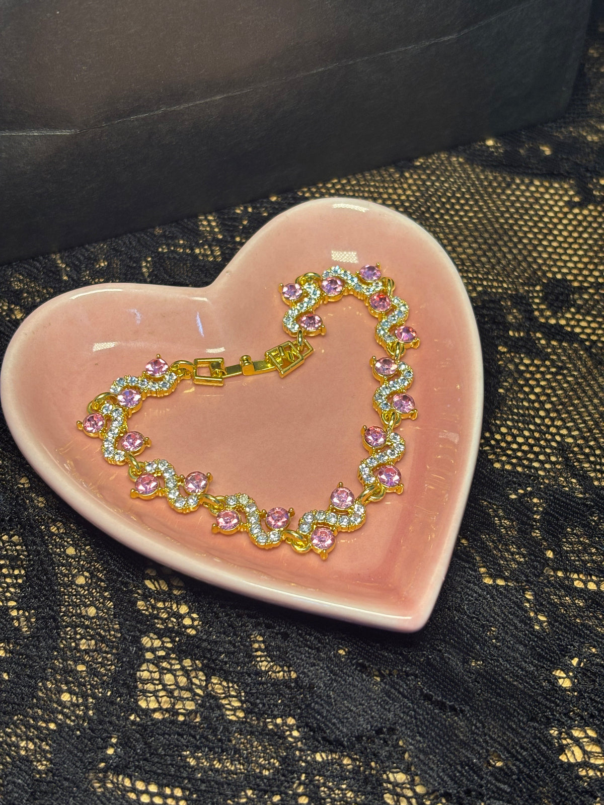 Stunning Gold and Pink Tennis Bracelet
