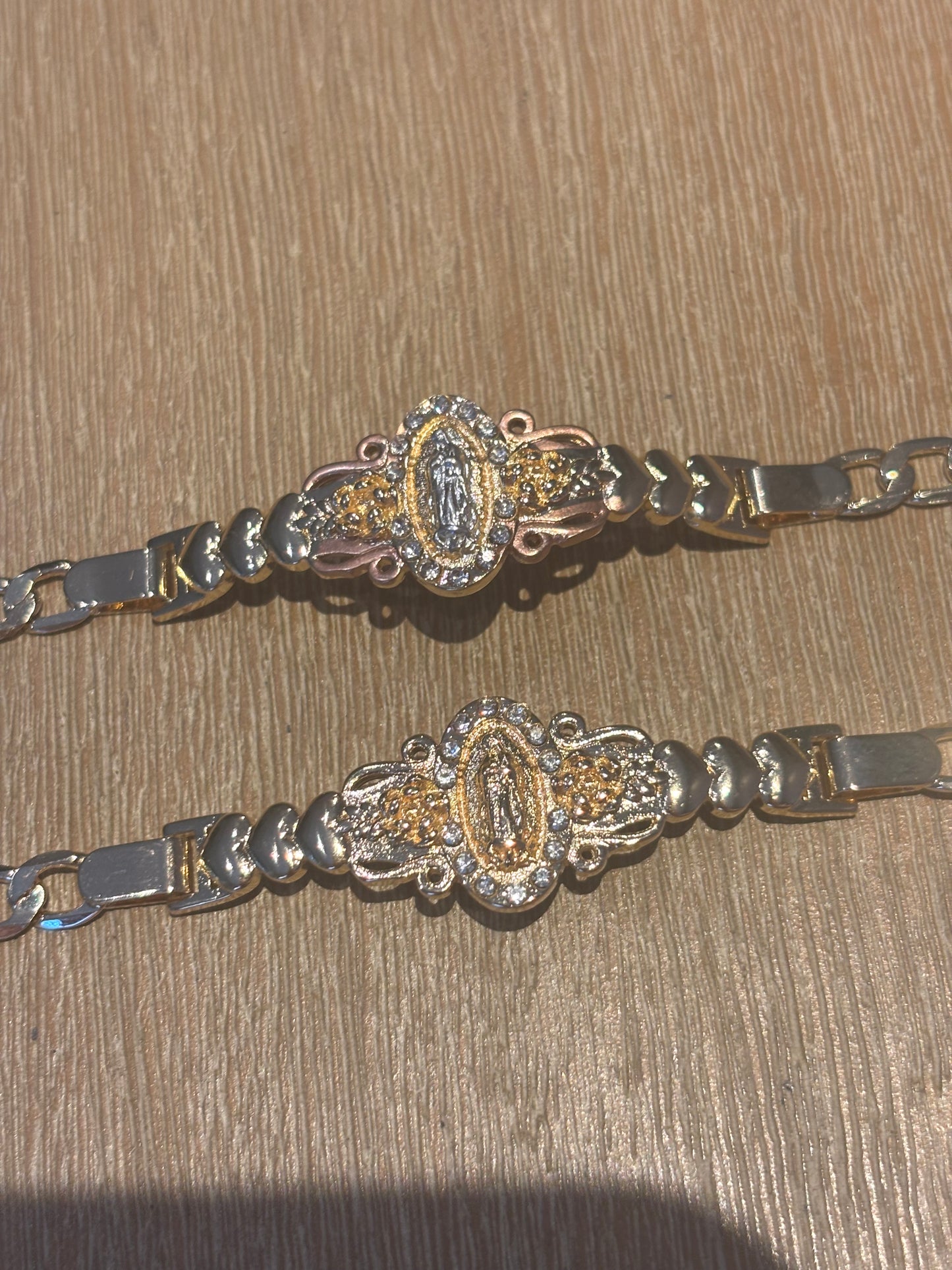 Gold Our Lady Bracelet with Rose Accents