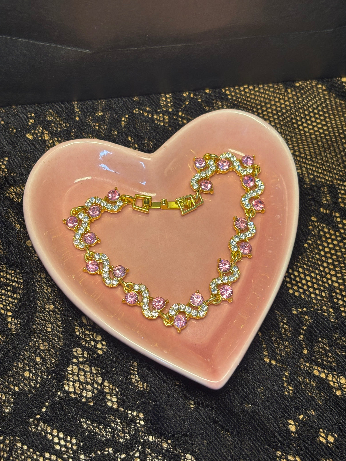 Stunning Gold and Pink Tennis Bracelet