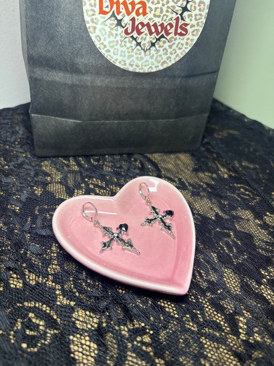 SILVER ALT CROSS EARRINGS