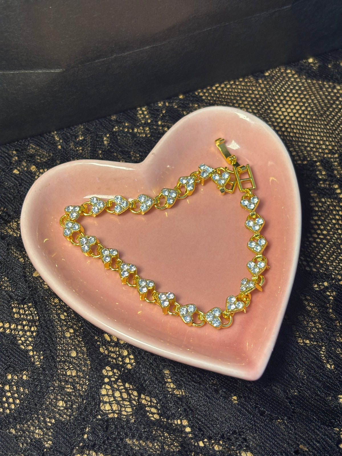Gold Heart Style Tennis Bracelet