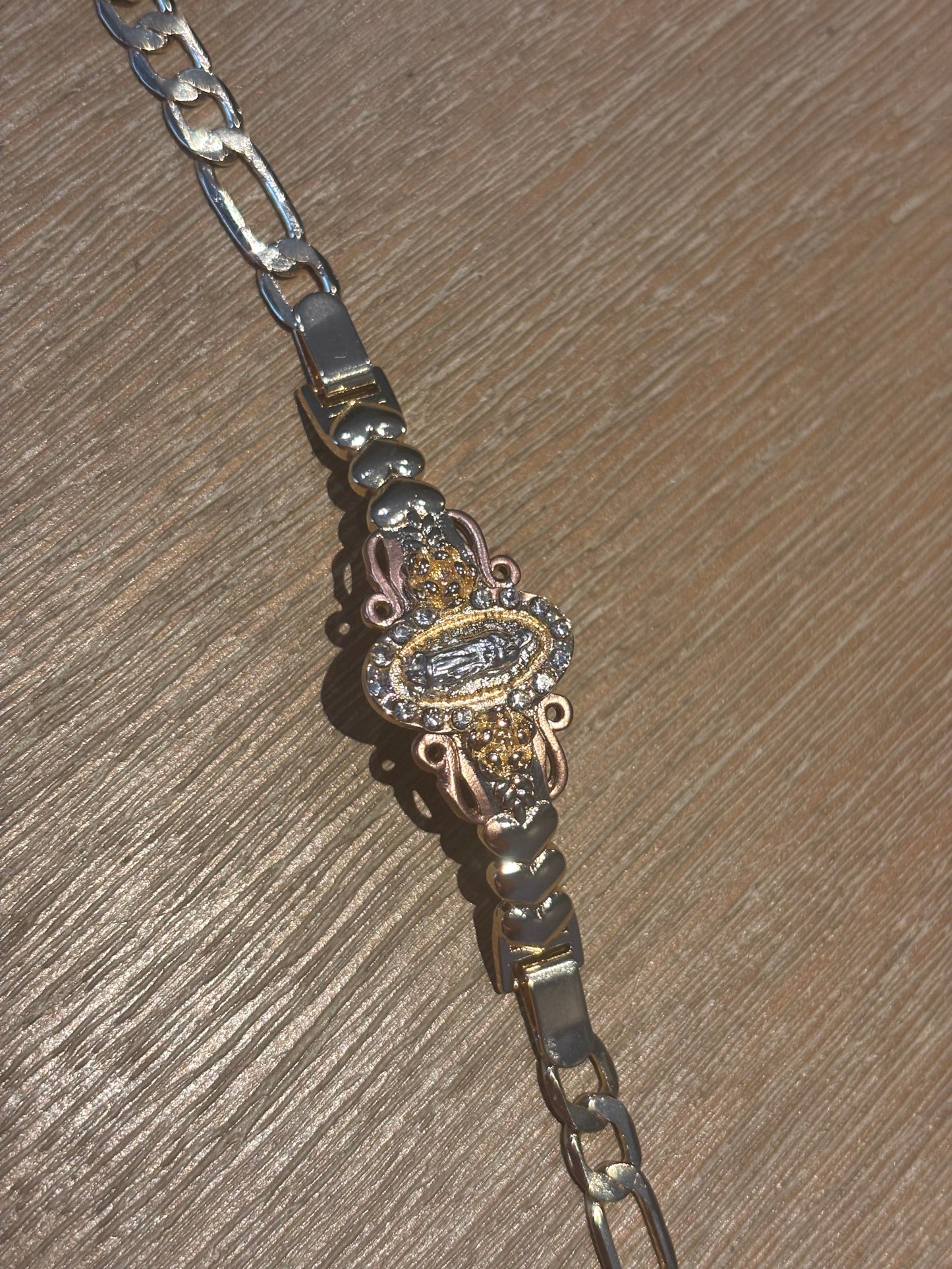 Gold Our Lady Bracelet with Rose Accents