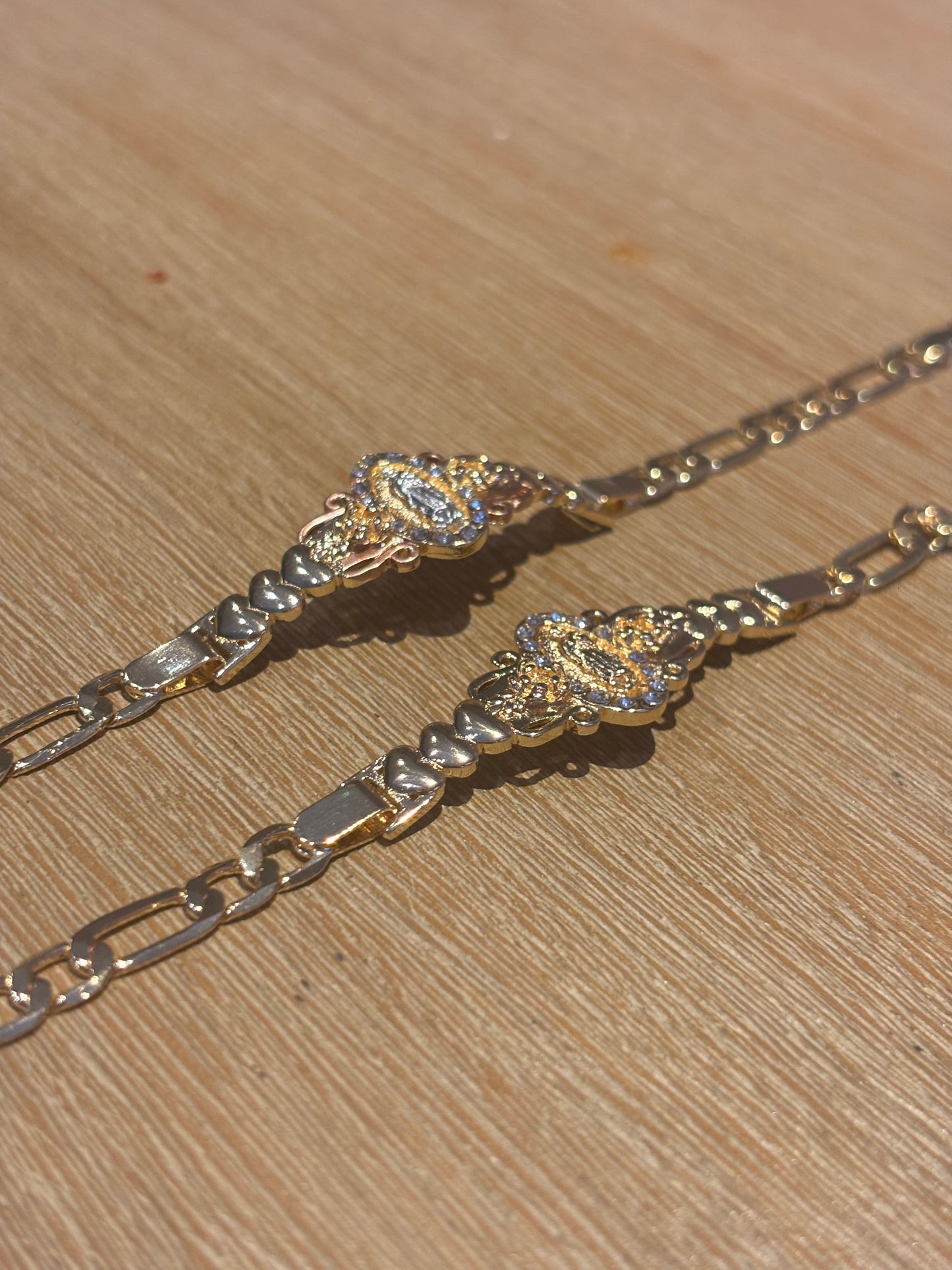 Gold Our Lady Bracelet with Rose Accents