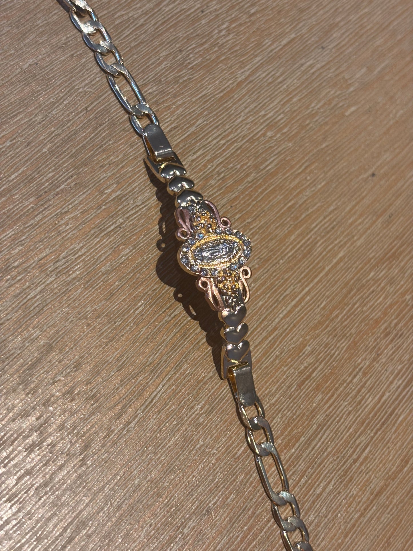 Gold Our Lady Bracelet with Rose Accents