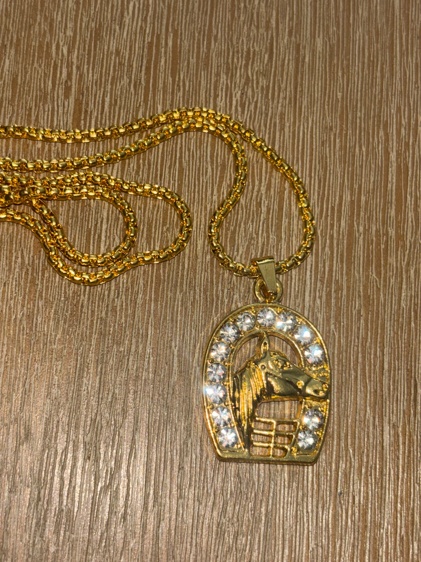 18K Plated Gold Horse and Horse Shoe Chain