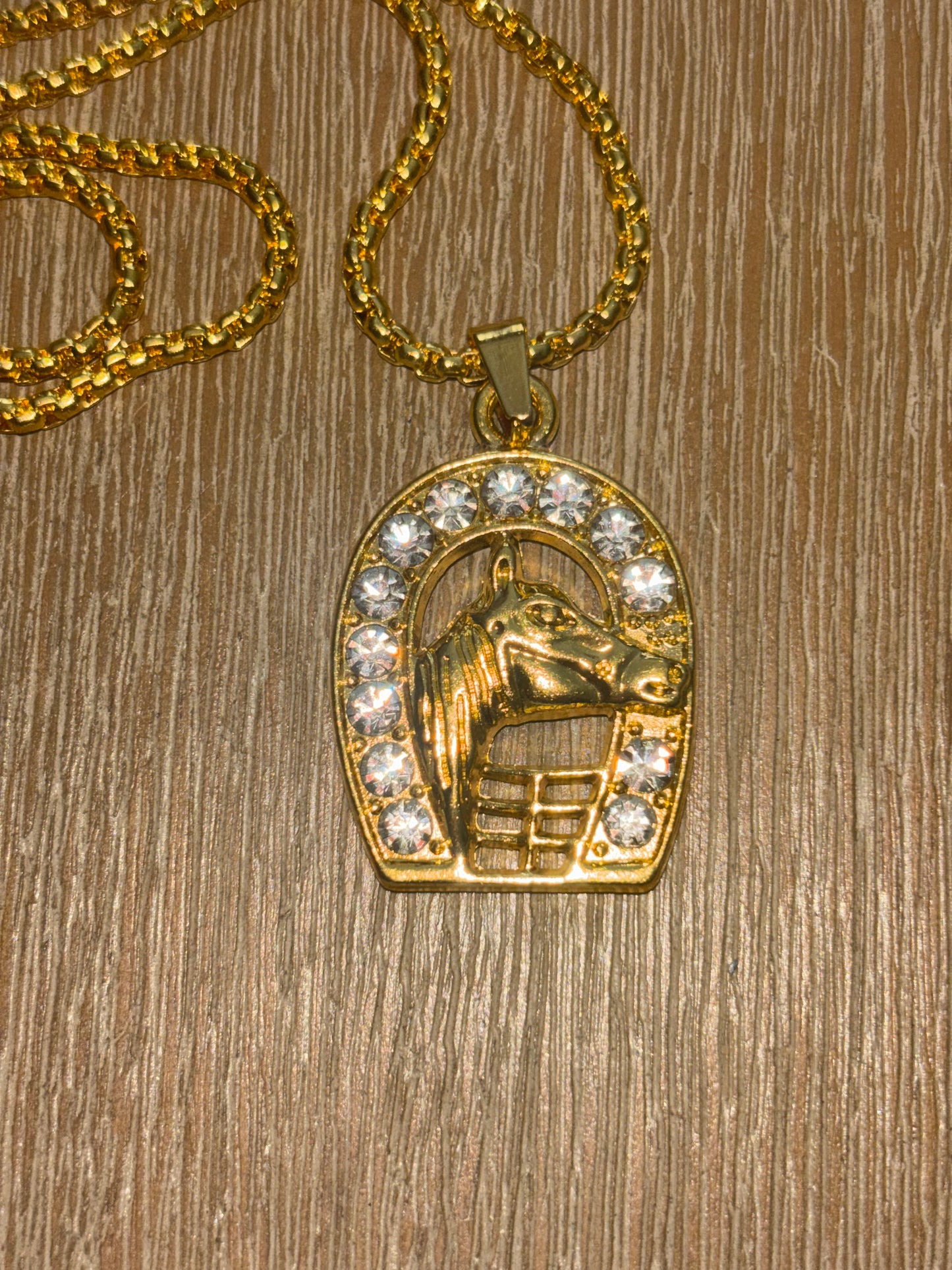 18K Plated Gold Horse and Horse Shoe Chain