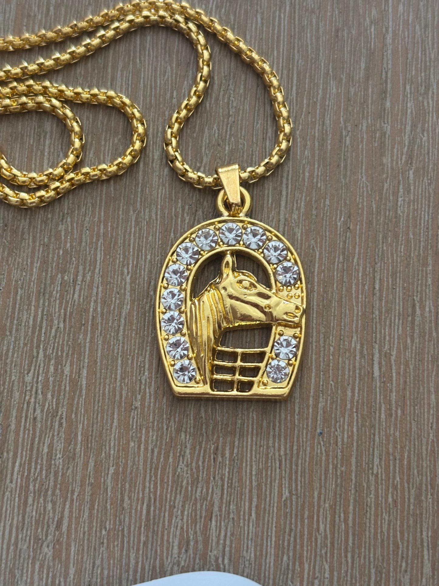 18K Plated Gold Horse and Horse Shoe Chain
