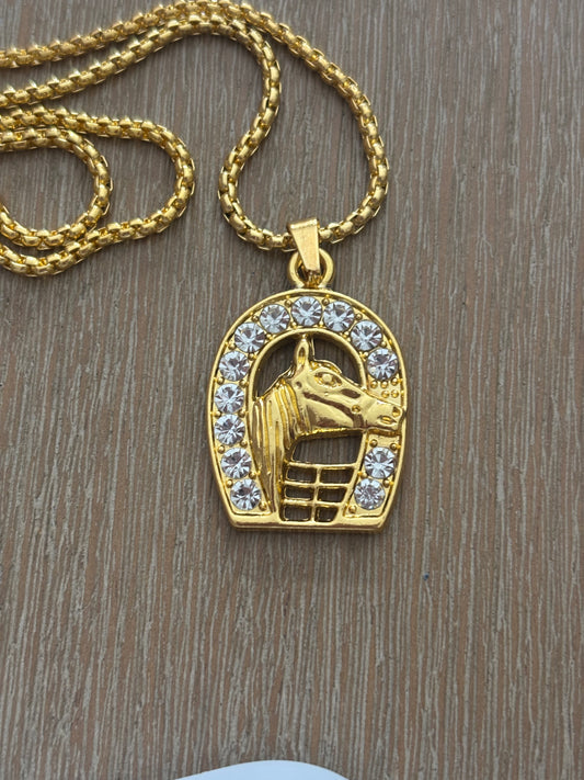 18K Plated Gold Horse and Horse Shoe Chain