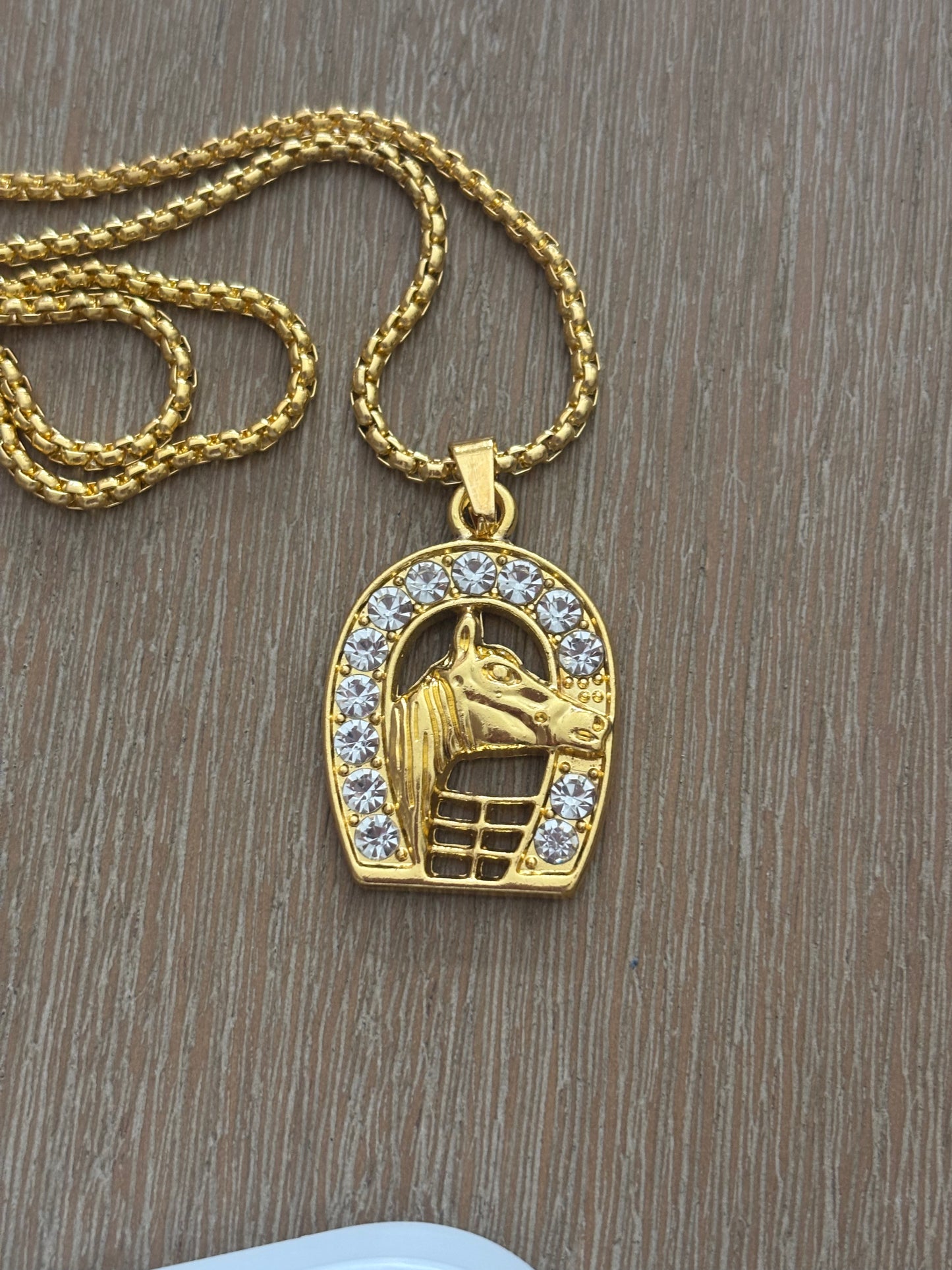 18K Plated Gold Horse and Horse Shoe Chain