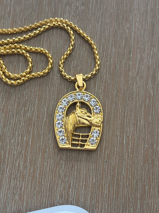 18K Plated Gold Horse and Horse Shoe Chain