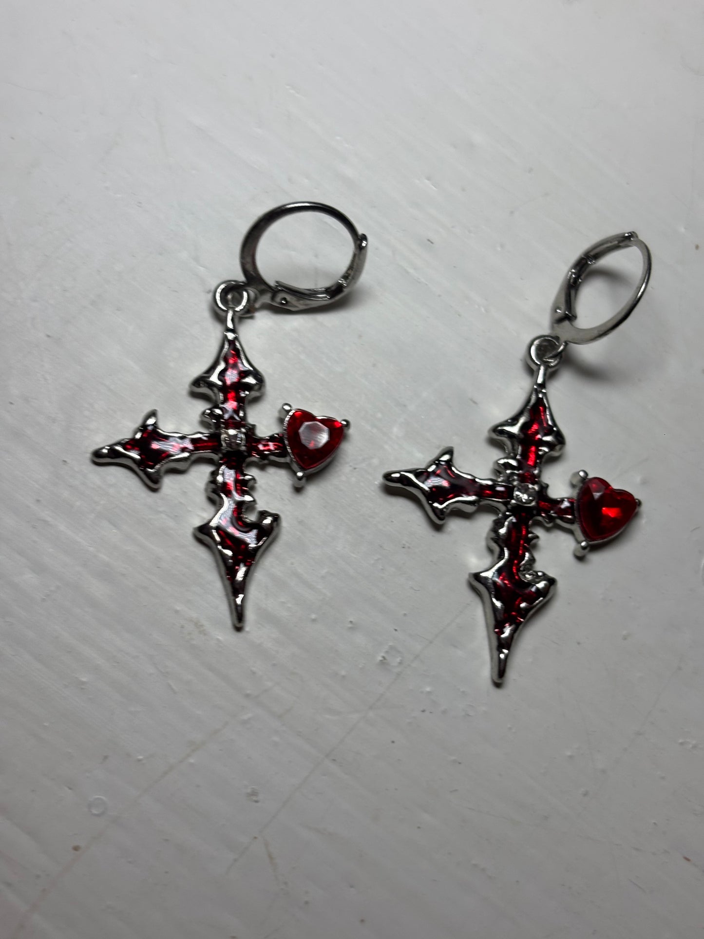 Red Embellished Cross Earrings