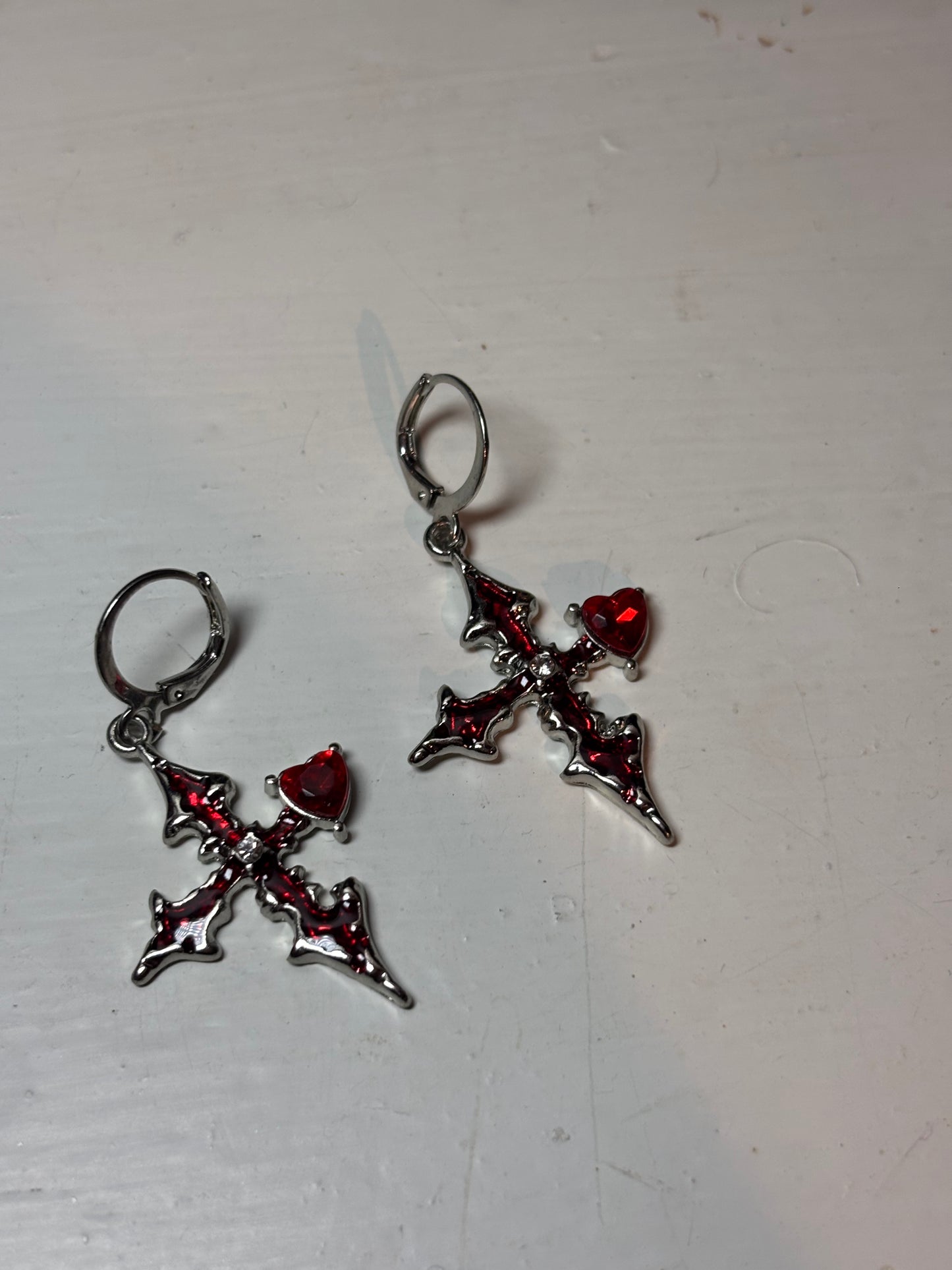 Red Embellished Cross Earrings